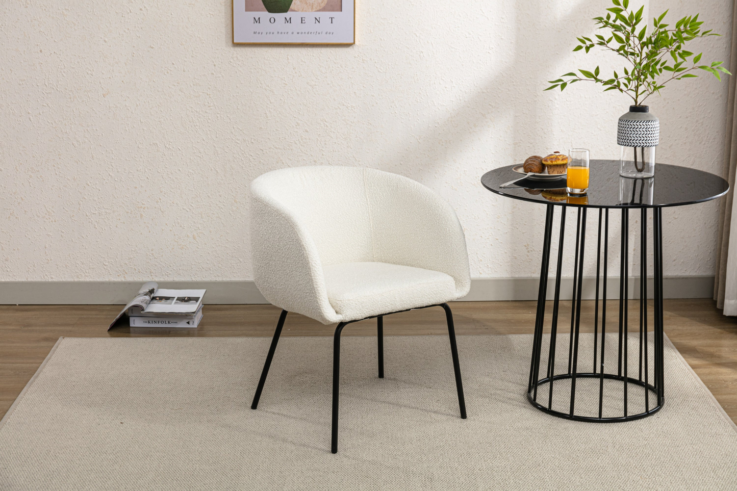 [product_type] | 039-Set of 1 Boucle Fabric Dining Chair With Black Metal Legs,Ivory | casafoyer.myshopify.com