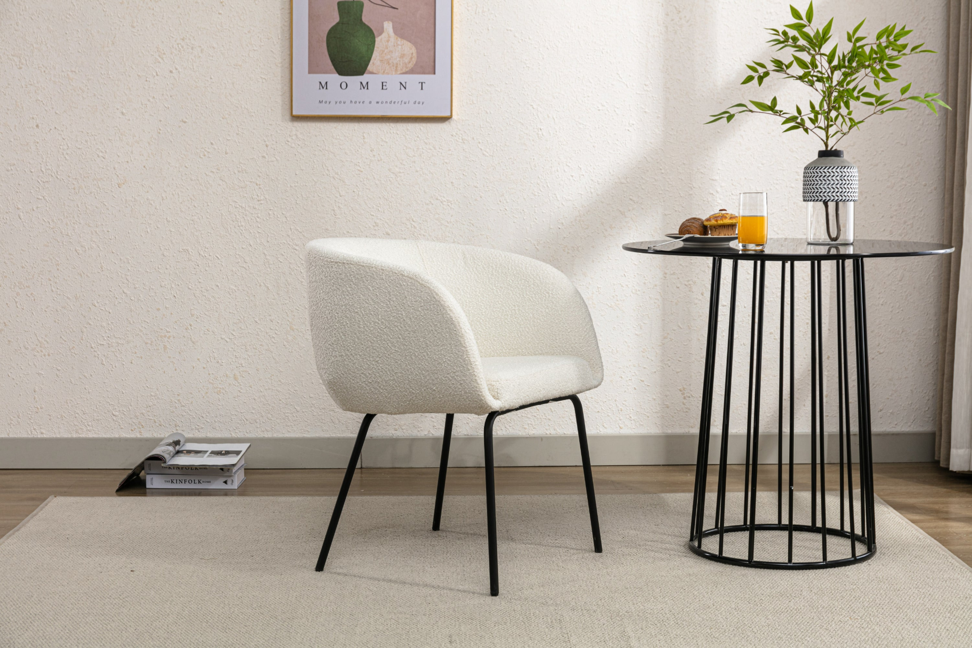 [product_type] | 039-Set of 1 Boucle Fabric Dining Chair With Black Metal Legs,Ivory | casafoyer.myshopify.com