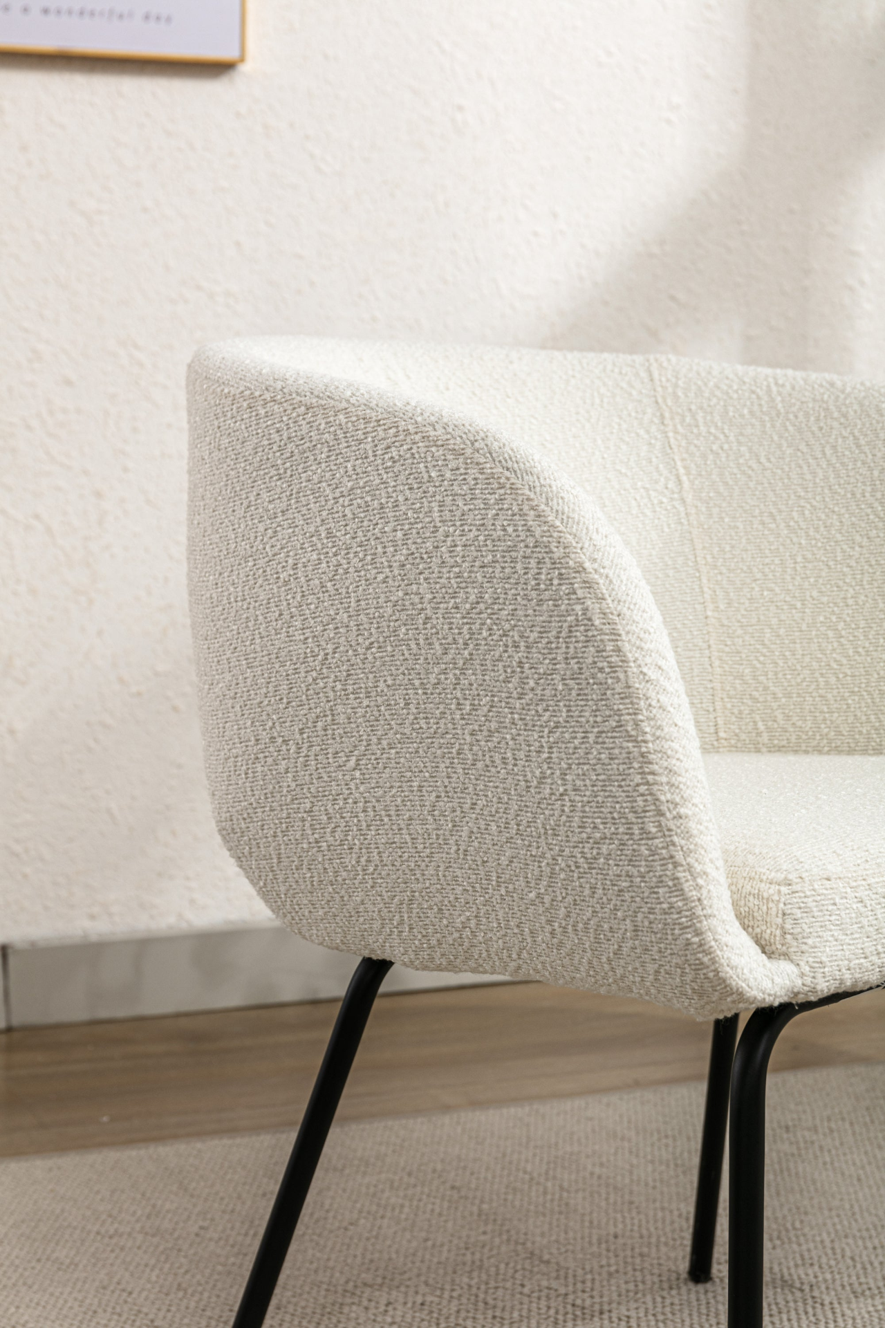 [product_type] | 039-Set of 1 Boucle Fabric Dining Chair With Black Metal Legs,Ivory | casafoyer.myshopify.com