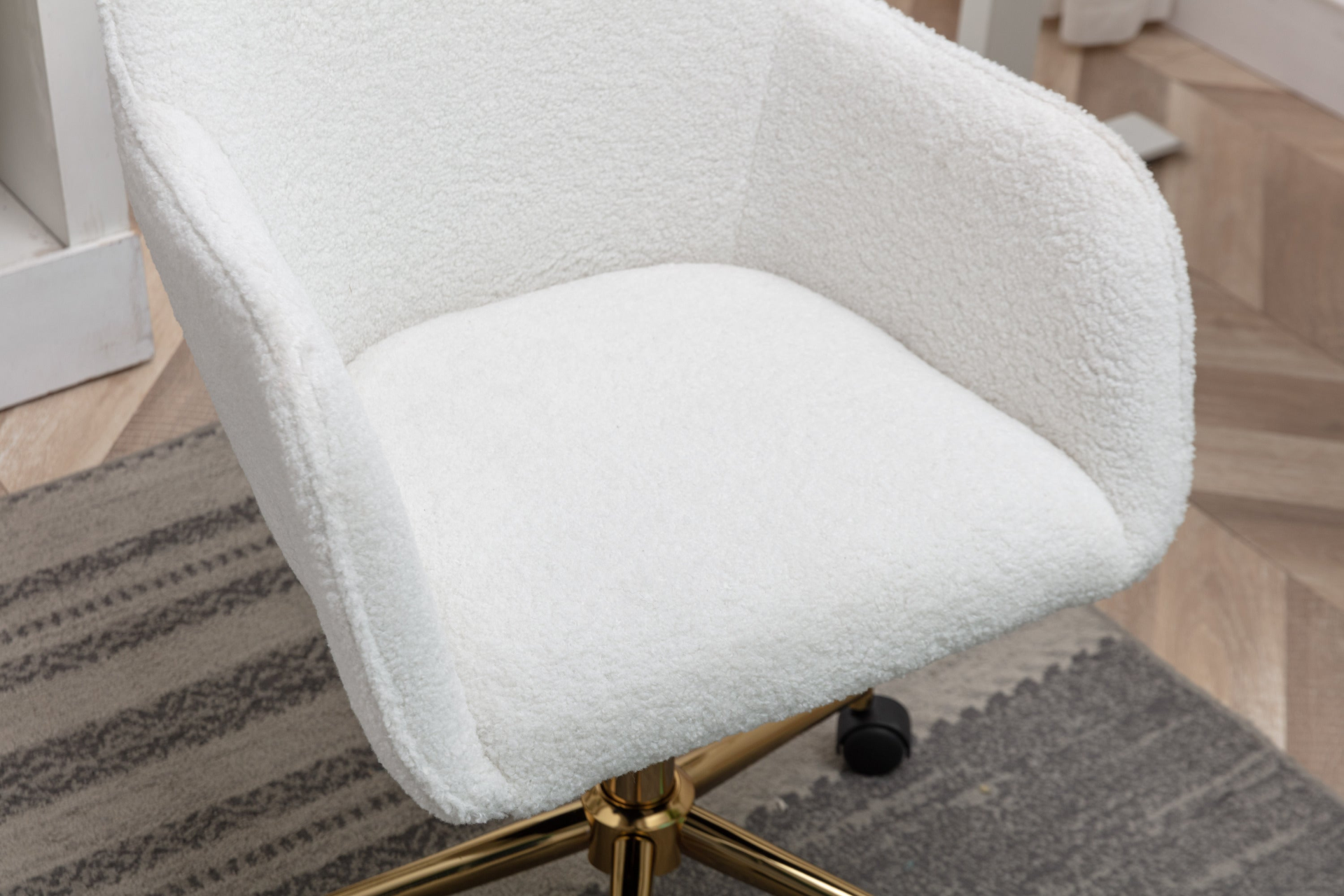 Sofa & Chair sets | Modern Teddy Fabric Material Adjustable Height 360 Revolving Home Office Chair With Gold Metal Legs And Universal Wheel - White | casafoyer.myshopify.com