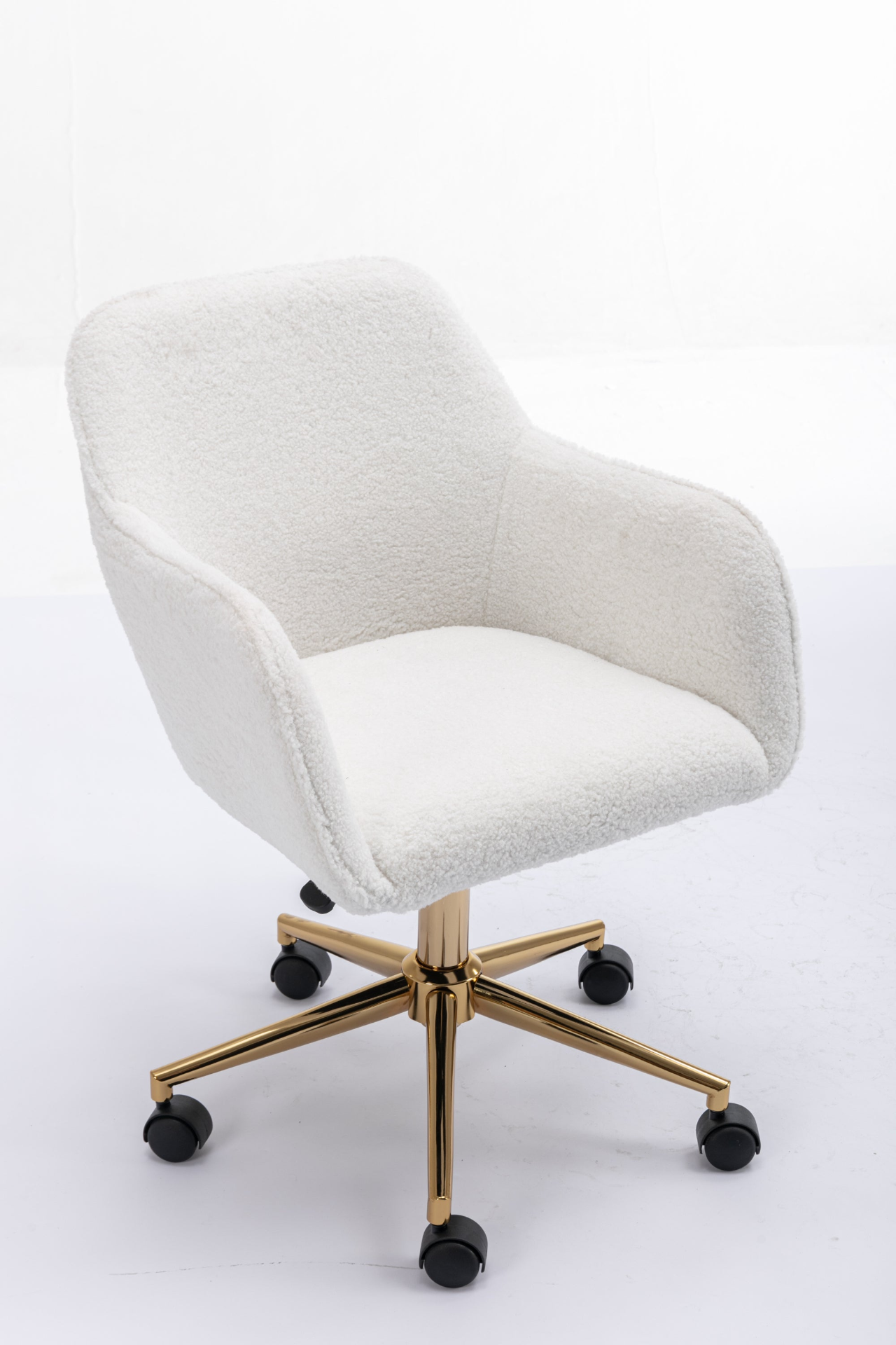 Sofa & Chair sets | Modern Teddy Fabric Material Adjustable Height 360 Revolving Home Office Chair With Gold Metal Legs And Universal Wheel - White | casafoyer.myshopify.com