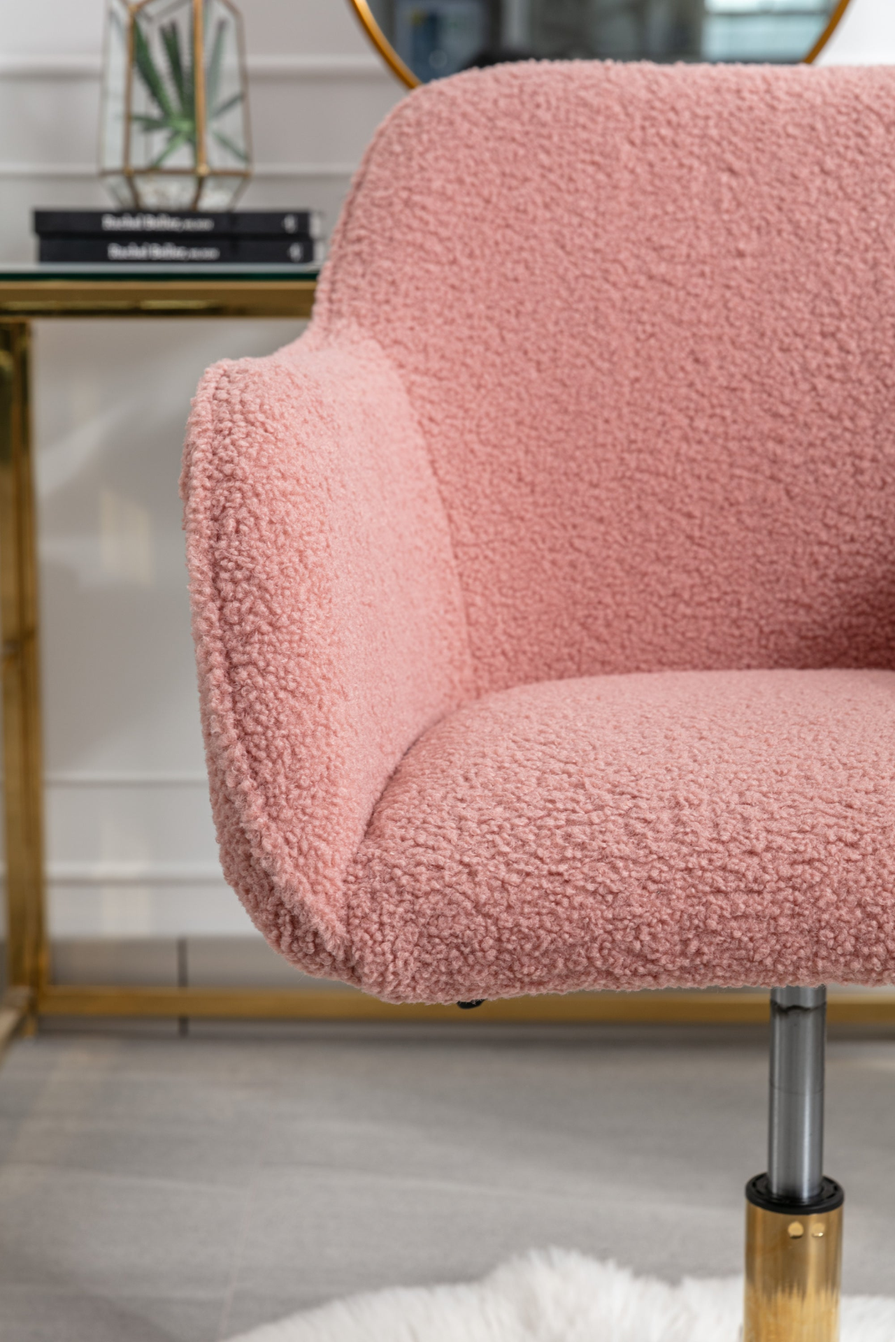 Sofa & Chair sets | Modern Teddy Fabric Material Adjustable Height 360 Revolving Home Office Chair With Gold Metal Legs And Universal Wheel For Indoor,Pink | casafoyer.myshopify.com