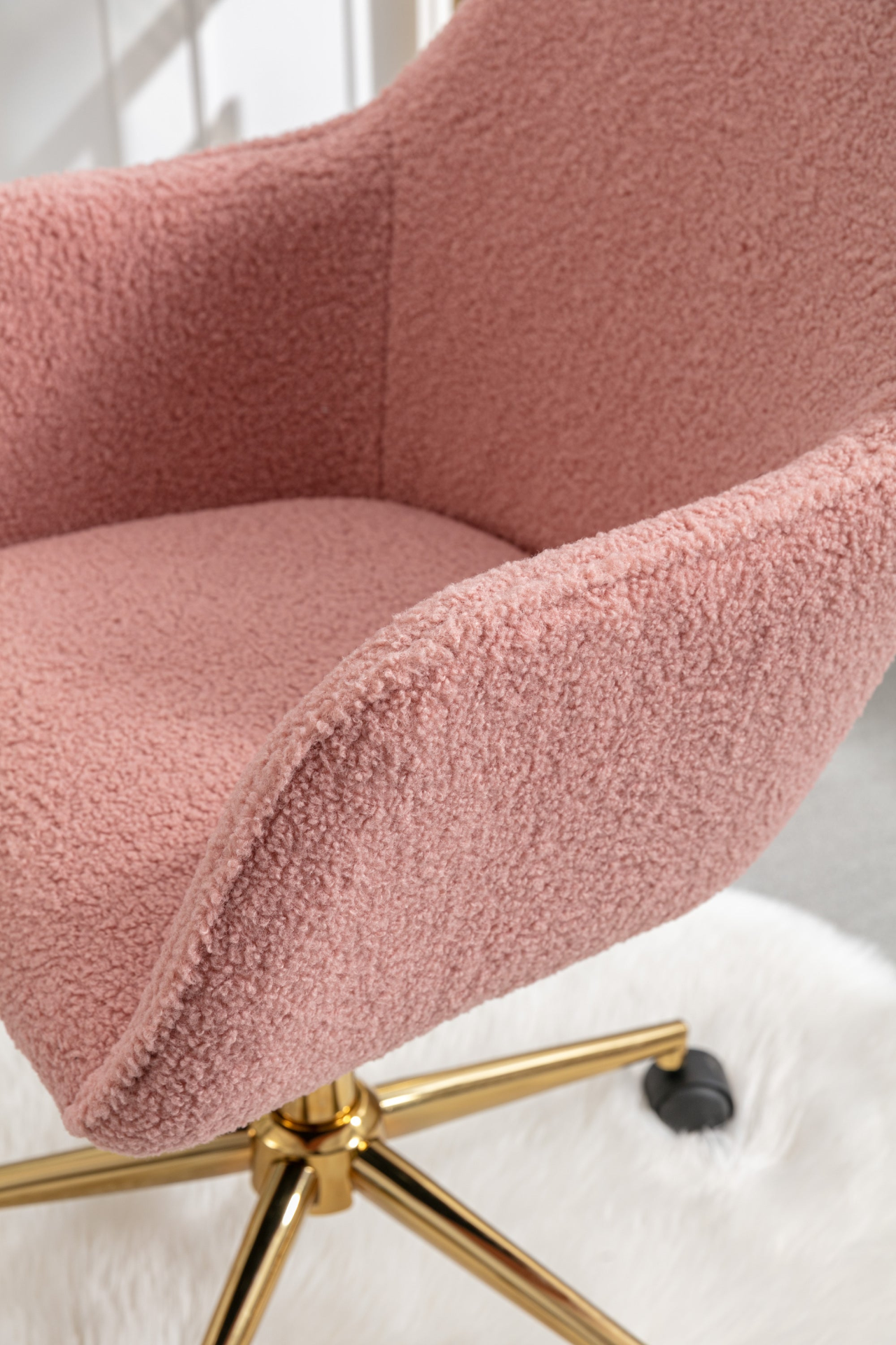 Sofa & Chair sets | Modern Teddy Fabric Material Adjustable Height 360 Revolving Home Office Chair With Gold Metal Legs And Universal Wheel For Indoor,Pink | casafoyer.myshopify.com