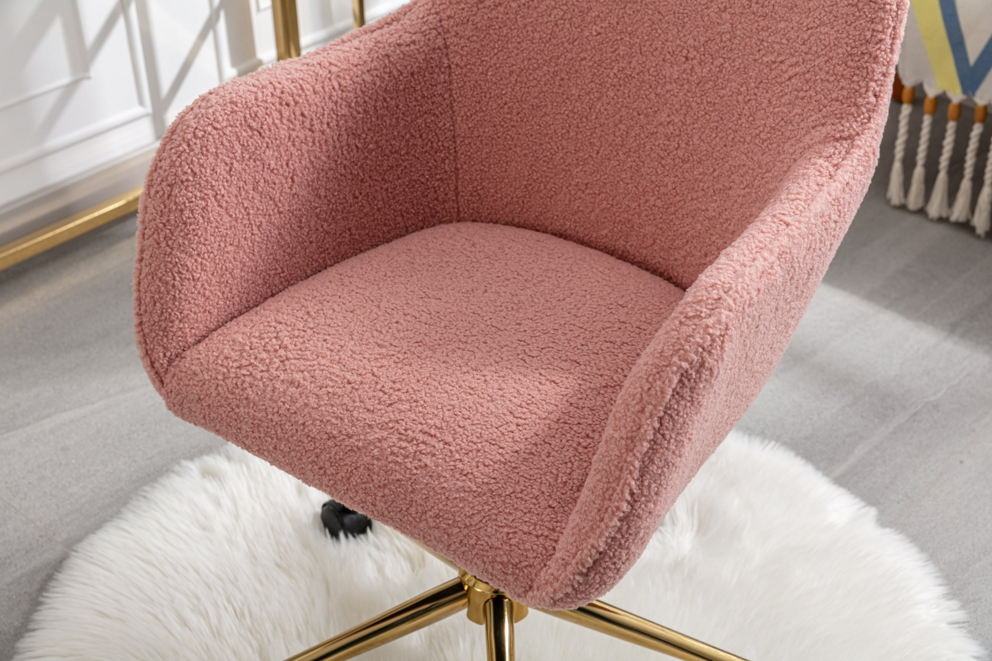 Sofa & Chair sets | Modern Teddy Fabric Material Adjustable Height 360 Revolving Home Office Chair With Gold Metal Legs And Universal Wheel For Indoor,Pink | casafoyer.myshopify.com