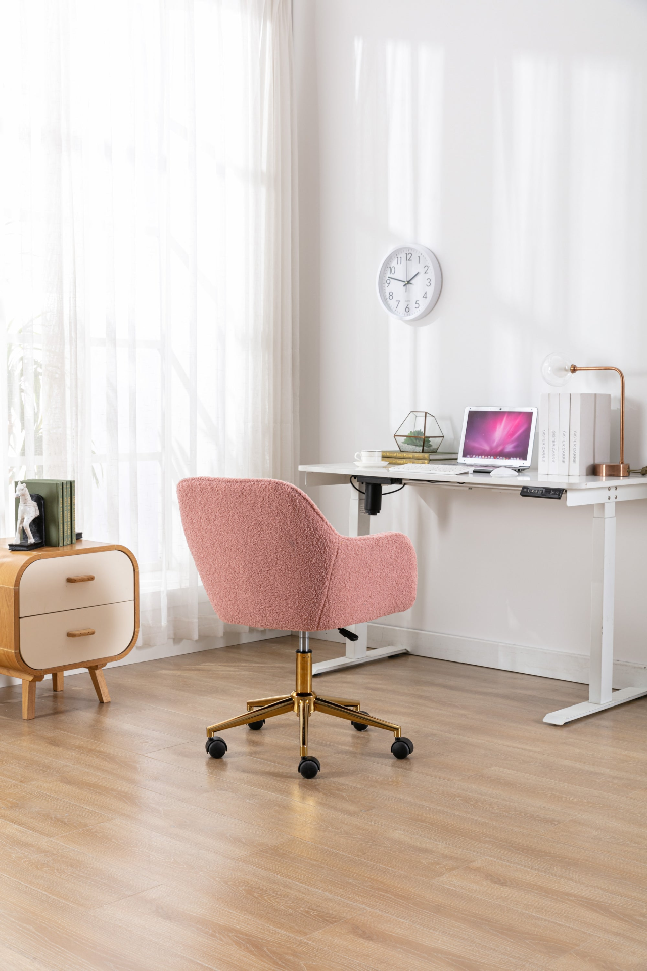 Sofa & Chair sets | Modern Teddy Fabric Material Adjustable Height 360 Revolving Home Office Chair With Gold Metal Legs And Universal Wheel For Indoor,Pink | casafoyer.myshopify.com