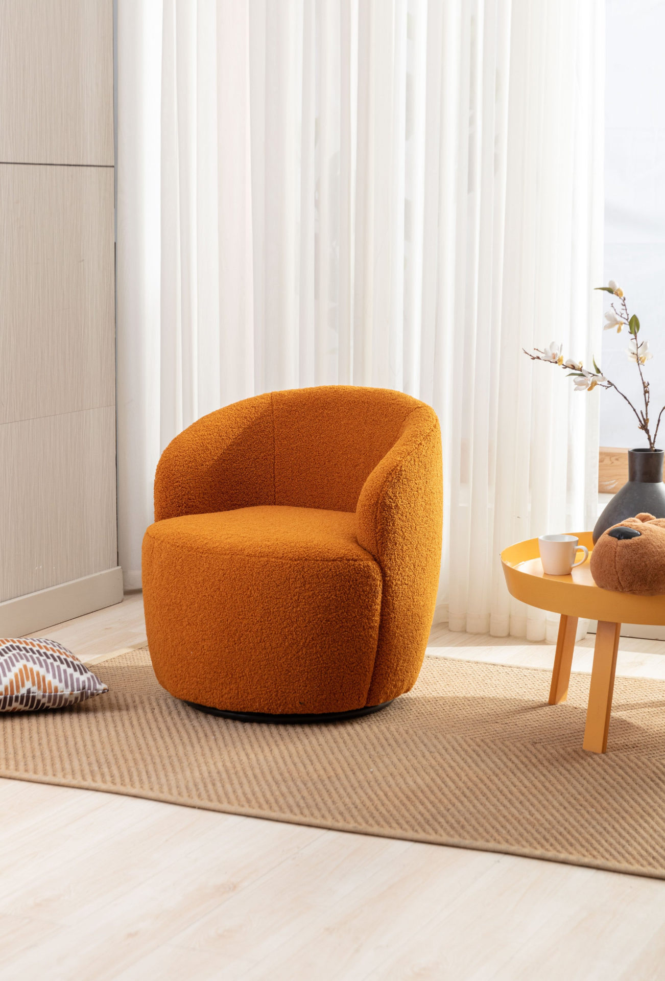 Sofa & Chair sets | Teddy Fabric Swivel Accent Armchair Barrel Chair - Caramel | casafoyer.myshopify.com