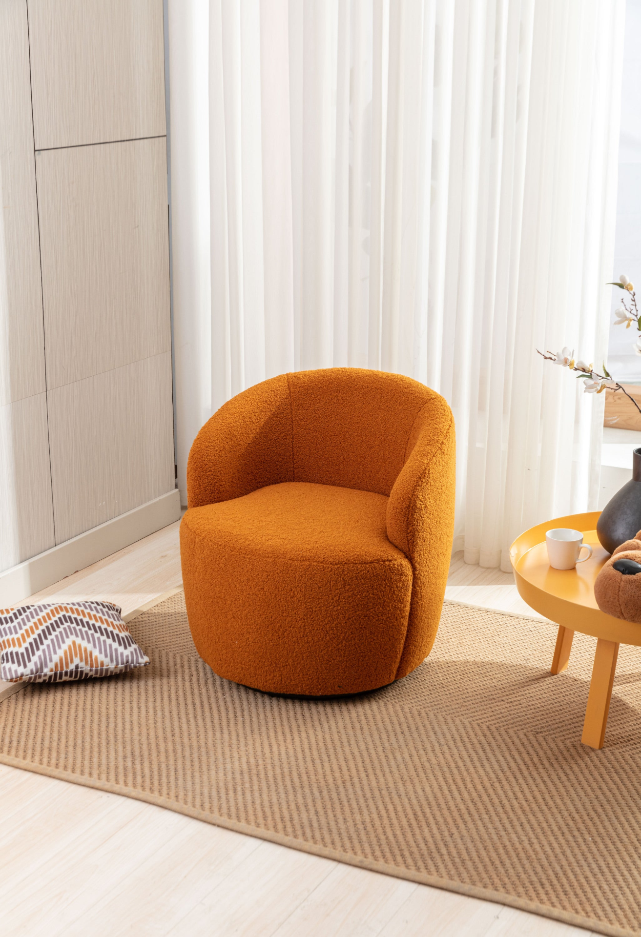 Sofa & Chair sets | Teddy Fabric Swivel Accent Armchair Barrel Chair - Caramel | casafoyer.myshopify.com