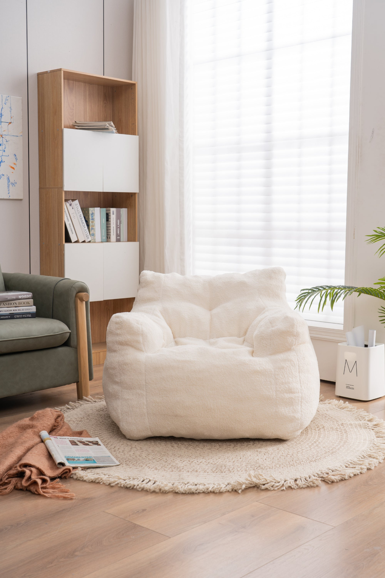 Sofa & Chair sets | Soft Tufted Foam Bean Bag Chair With Teddy Fabric Ivory White | casafoyer.myshopify.com