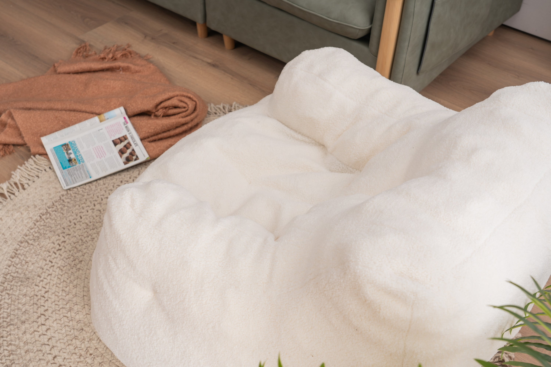 Sofa & Chair sets | Soft Tufted Foam Bean Bag Chair With Teddy Fabric Ivory White | casafoyer.myshopify.com