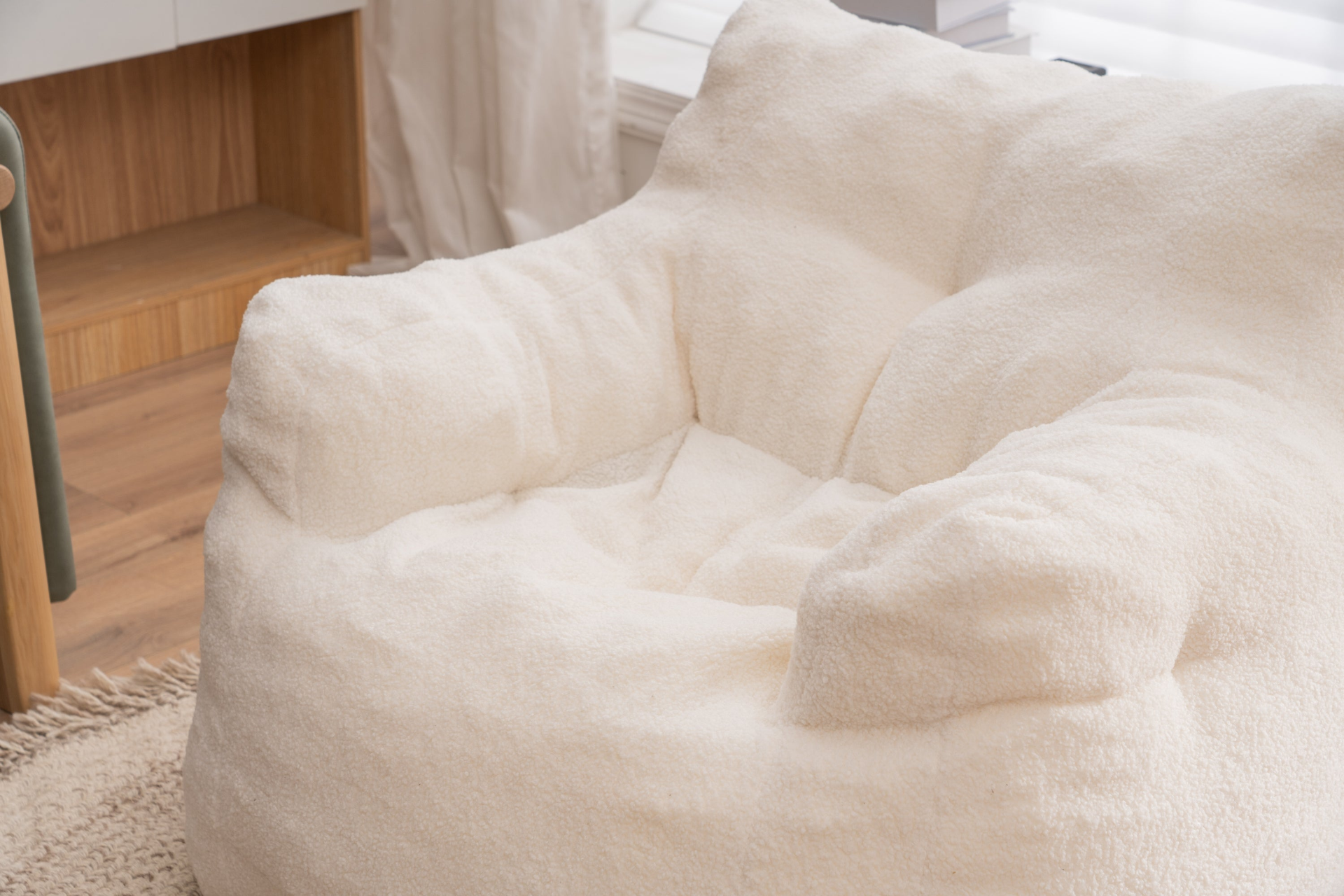 Sofa & Chair sets | Soft Tufted Foam Bean Bag Chair With Teddy Fabric Ivory White | casafoyer.myshopify.com