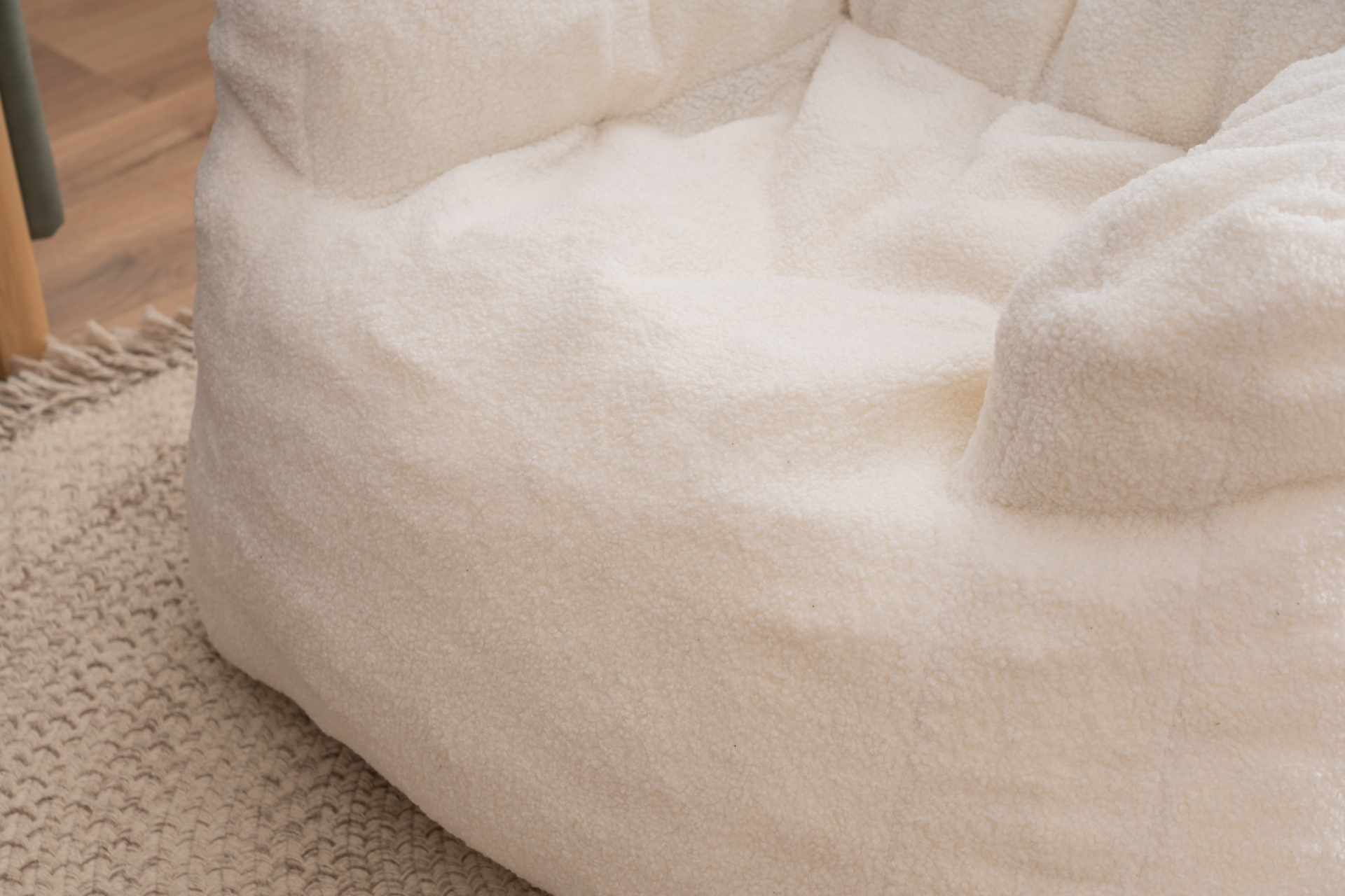 Sofa & Chair sets | Soft Tufted Foam Bean Bag Chair With Teddy Fabric Ivory White | casafoyer.myshopify.com