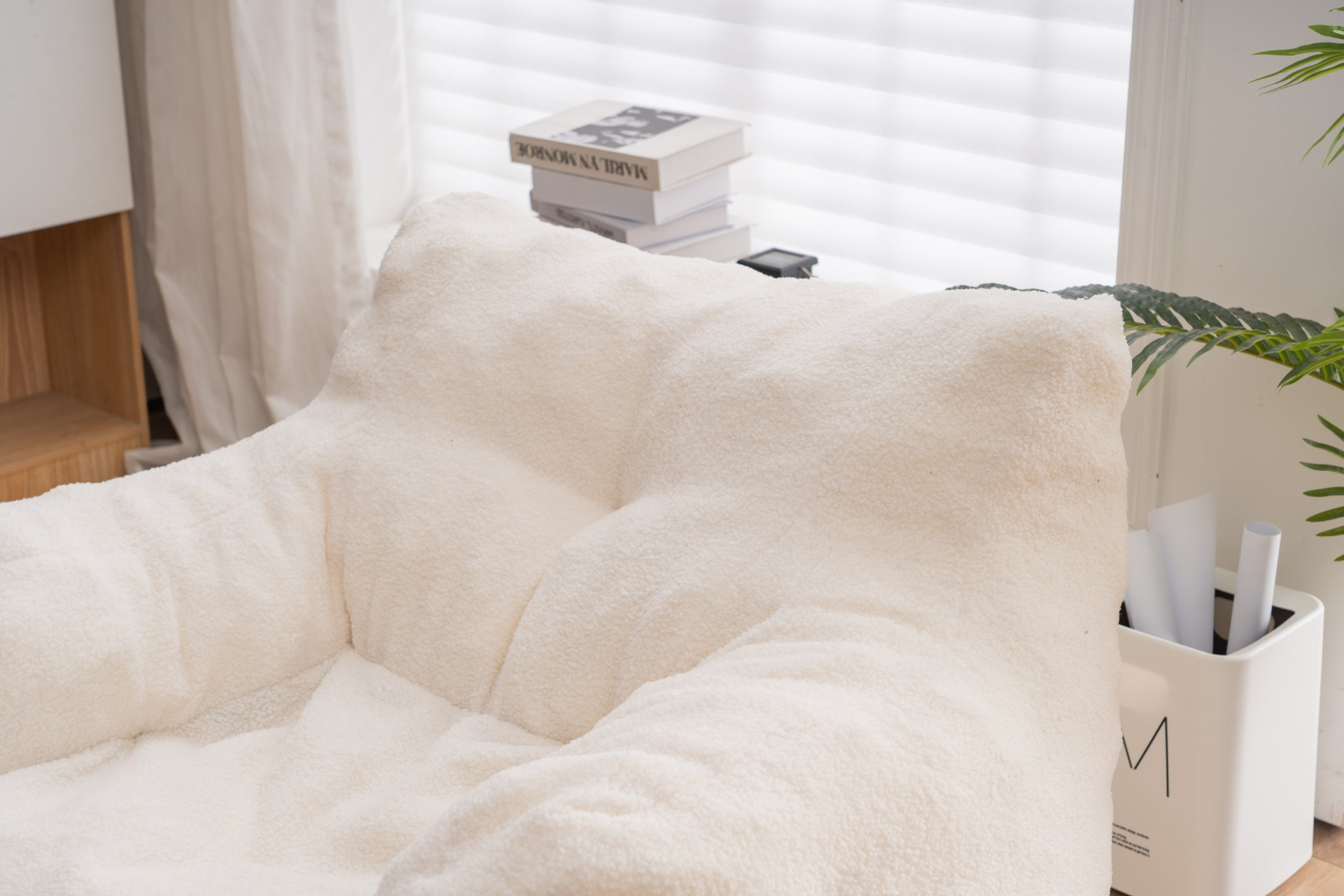 Sofa & Chair sets | Soft Tufted Foam Bean Bag Chair With Teddy Fabric Ivory White | casafoyer.myshopify.com