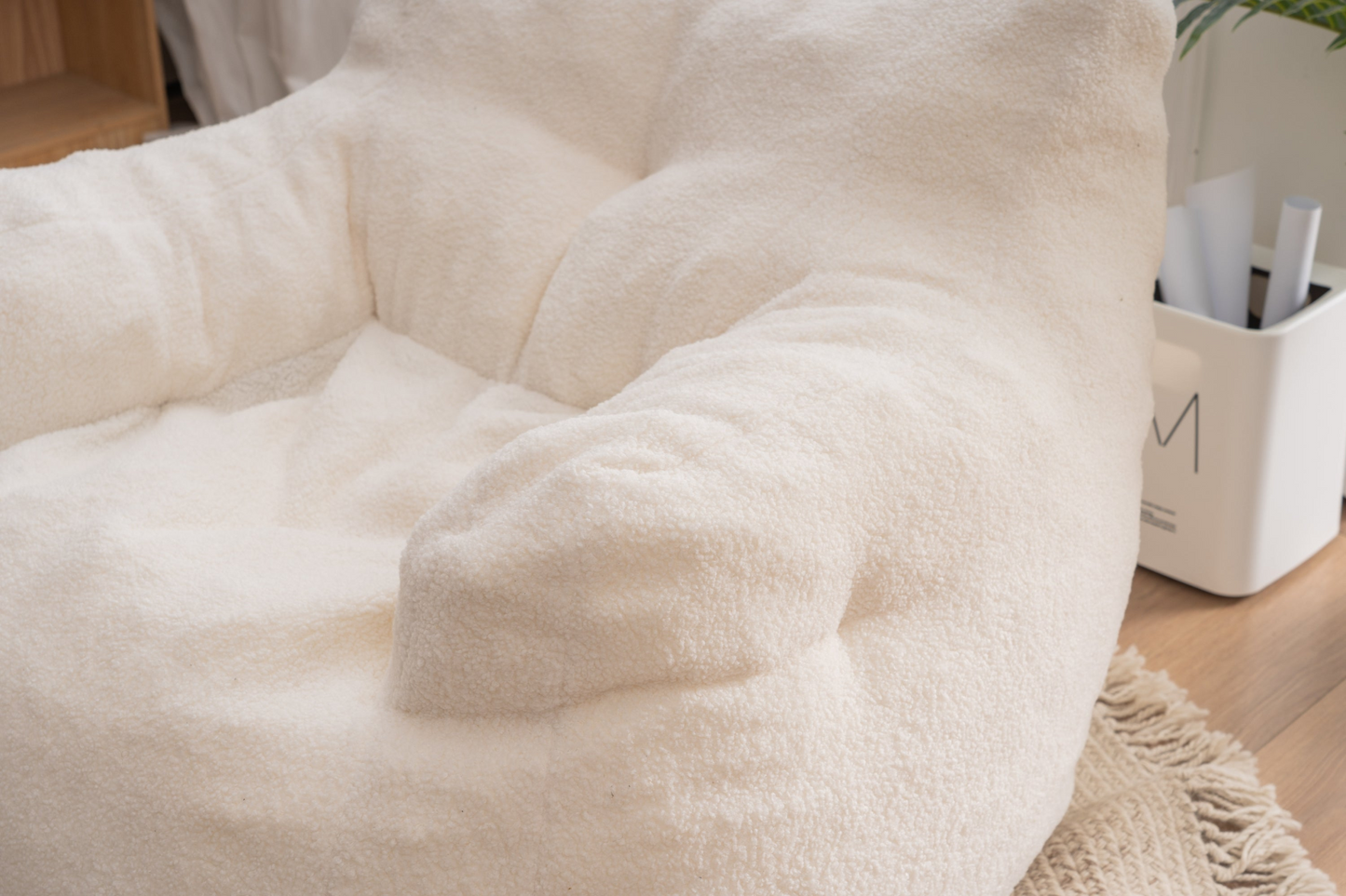 Sofa & Chair sets | Soft Tufted Foam Bean Bag Chair With Teddy Fabric Ivory White | casafoyer.myshopify.com