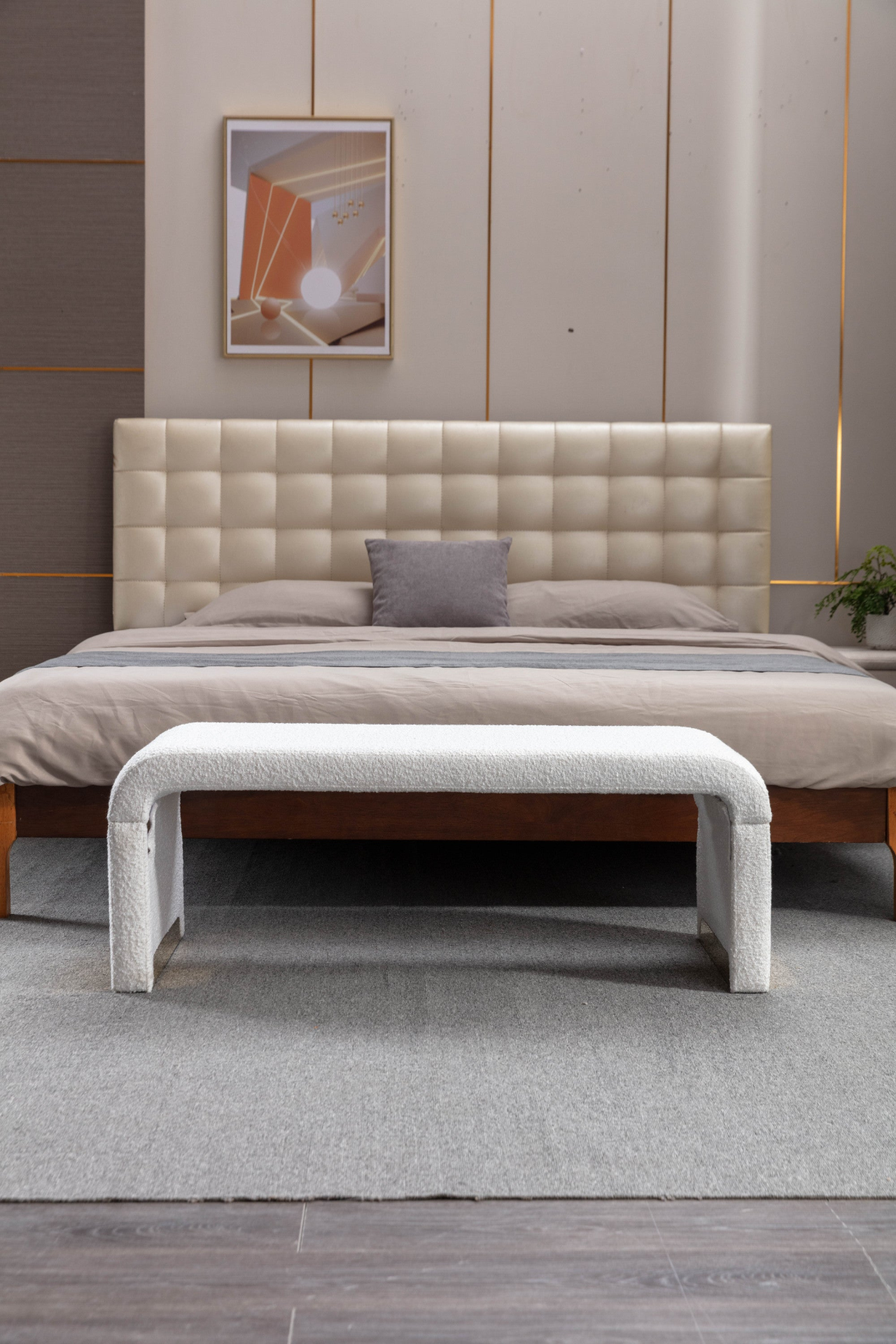 Sofa & Chair sets | New Boucle Fabric Loveseat Ottoman Footstool Bedroom Bench Shoe Bench With Gold Metal Legs, Ivory White | casafoyer.myshopify.com