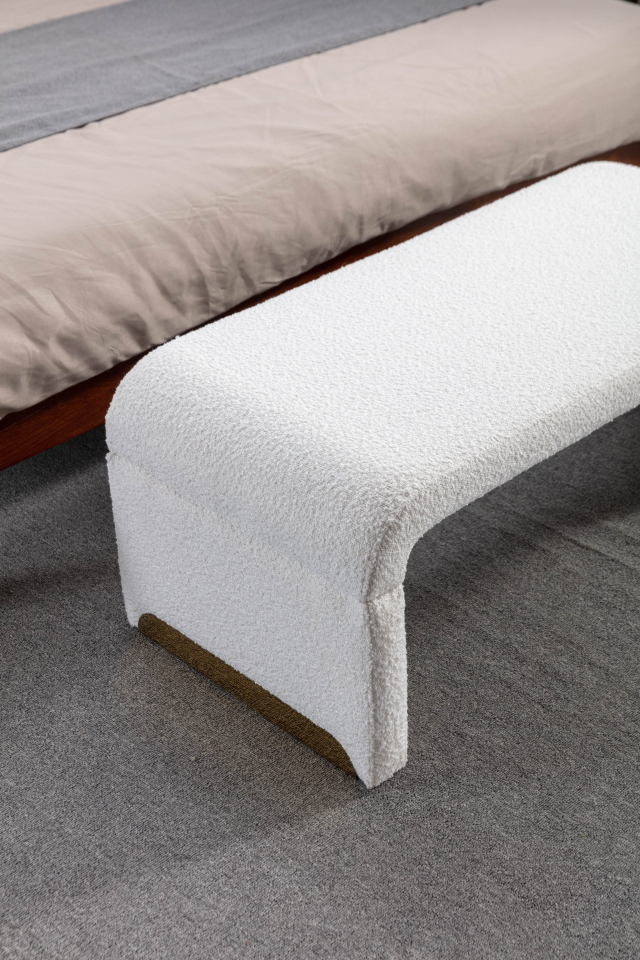 Sofa & Chair sets | New Boucle Fabric Loveseat Ottoman Footstool Bedroom Bench Shoe Bench With Gold Metal Legs, Ivory White | casafoyer.myshopify.com