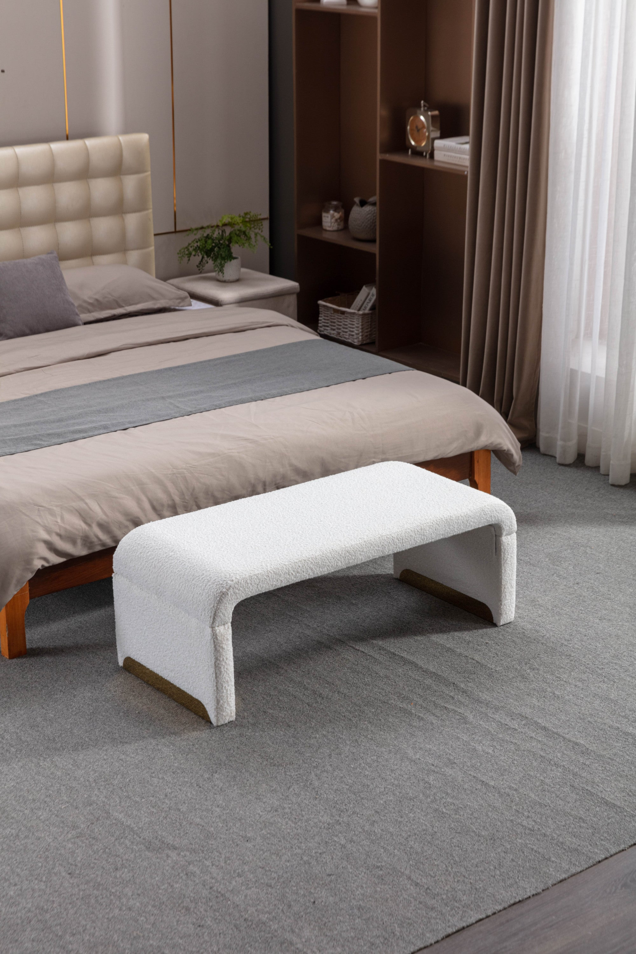 Sofa & Chair sets | New Boucle Fabric Loveseat Ottoman Footstool Bedroom Bench Shoe Bench With Gold Metal Legs, Ivory White | casafoyer.myshopify.com