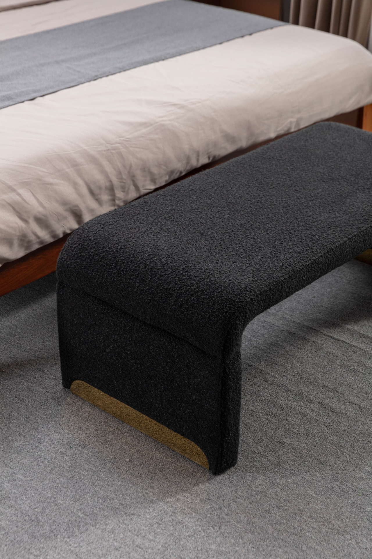 Sofa & Chair sets | New Boucle Fabric Loveseat Ottoman Footstool Bedroom Bench Shoe Bench With Gold Metal Legs,Black | casafoyer.myshopify.com