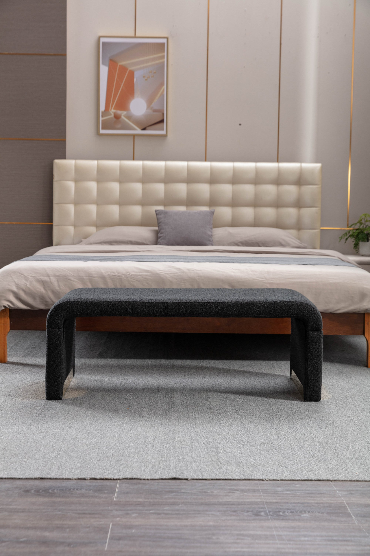 Sofa & Chair sets | New Boucle Fabric Loveseat Ottoman Footstool Bedroom Bench Shoe Bench With Gold Metal Legs,Black | casafoyer.myshopify.com