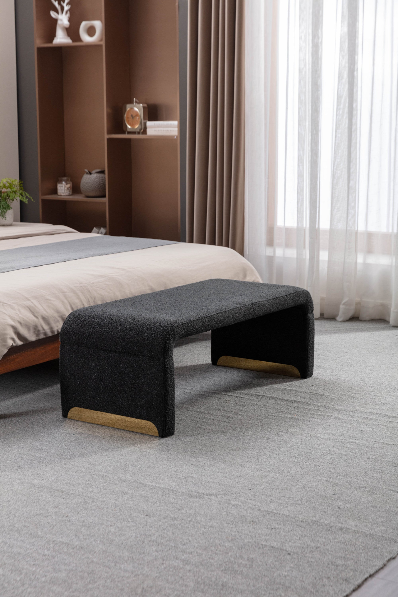 Sofa & Chair sets | New Boucle Fabric Loveseat Ottoman Footstool Bedroom Bench Shoe Bench With Gold Metal Legs,Black | casafoyer.myshopify.com