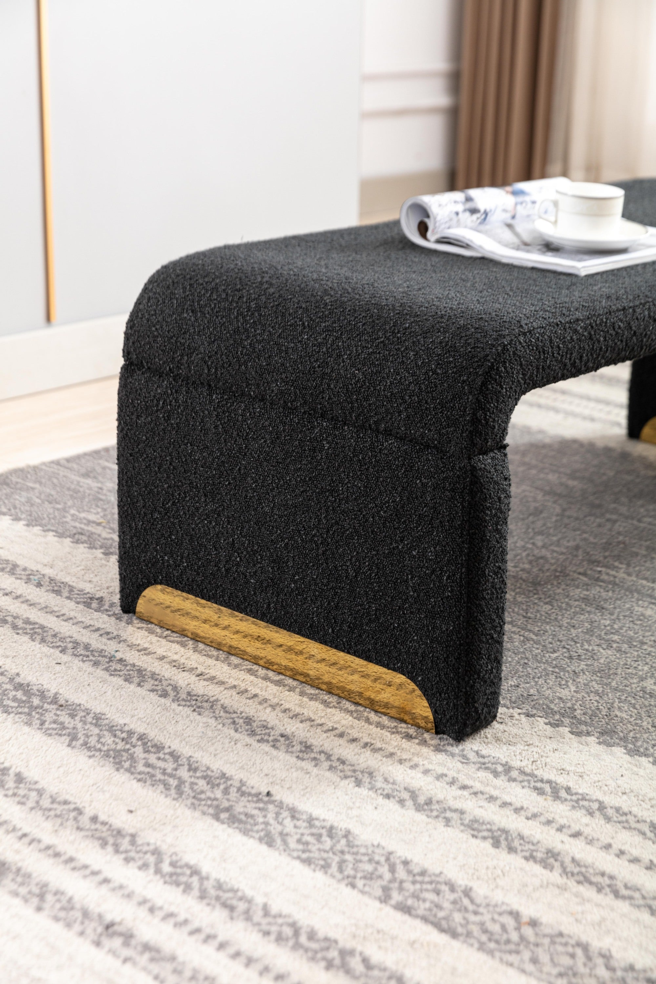 Sofa & Chair sets | New Boucle Fabric Loveseat Ottoman Footstool Bedroom Bench Shoe Bench With Gold Metal Legs,Black | casafoyer.myshopify.com