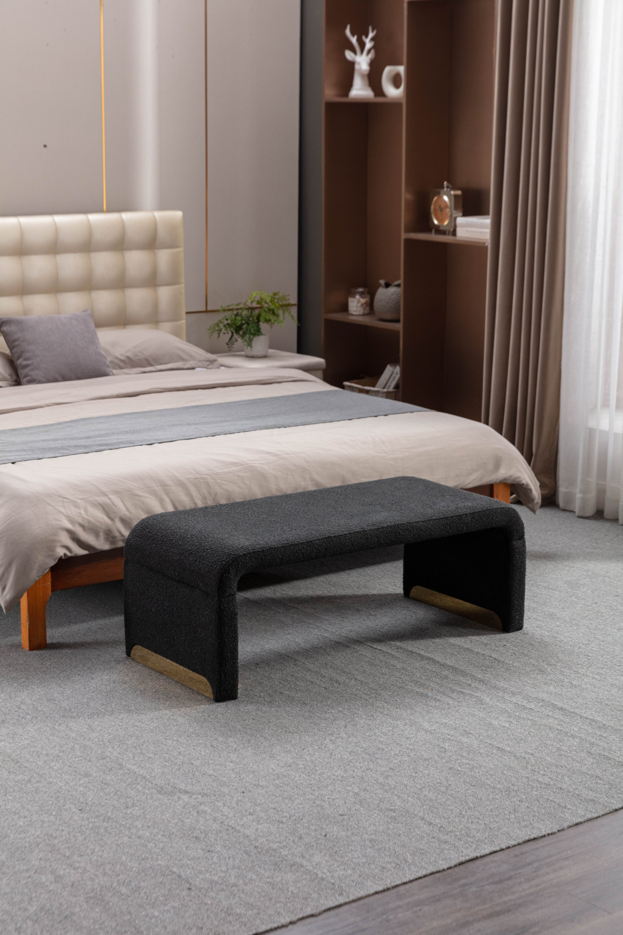 Sofa & Chair sets | New Boucle Fabric Loveseat Ottoman Footstool Bedroom Bench Shoe Bench With Gold Metal Legs,Black | casafoyer.myshopify.com