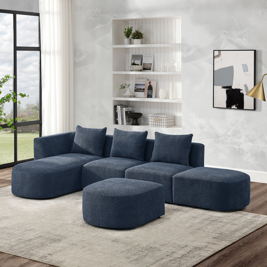 Sofa & Chair sets | L Shape Sectional Sofa including Two Single Seats, Left Side Chaise and Two Ottomans, Modular Sofa, DIY Combination, Loop Yarn Fabric, Navy | casafoyer.myshopify.com