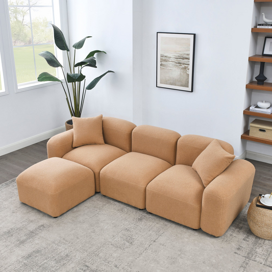 Sofa & Chair sets | L-Shape Modular Sectional Sofa, DIY Combination,Teddy Fabric,Camel | casafoyer.myshopify.com