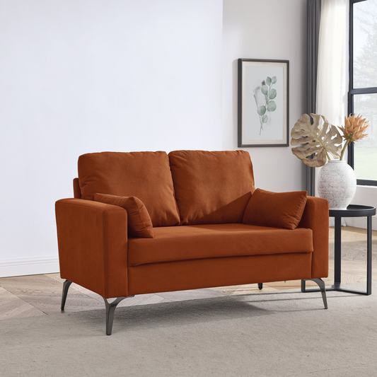 Sofa & Chair sets | Loveseat Living Room Sofa,with Square Arms and Tight Back, with Two Small Pillows,Corduroy Orange | casafoyer.myshopify.com