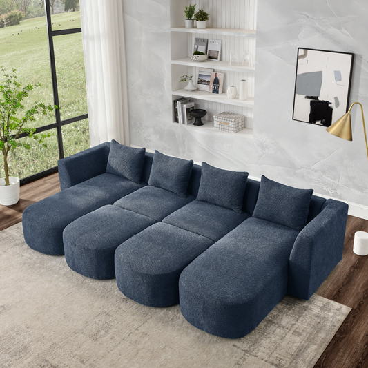 Sofa & Chair sets | U Shape Sectional Sofa including Two Single Seat, Two Chaises and Two Ottomans, Modular Sofa, DIY Combination, Loop Yarn Fabric, Navy | casafoyer.myshopify.com