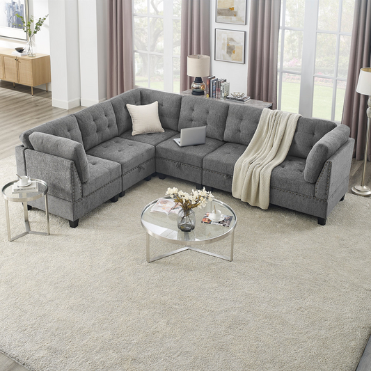 Sofa & Chair sets | L Shape Modular Sectional Sofa - Grey Chenille | DIY Combination | casafoyer.myshopify.com