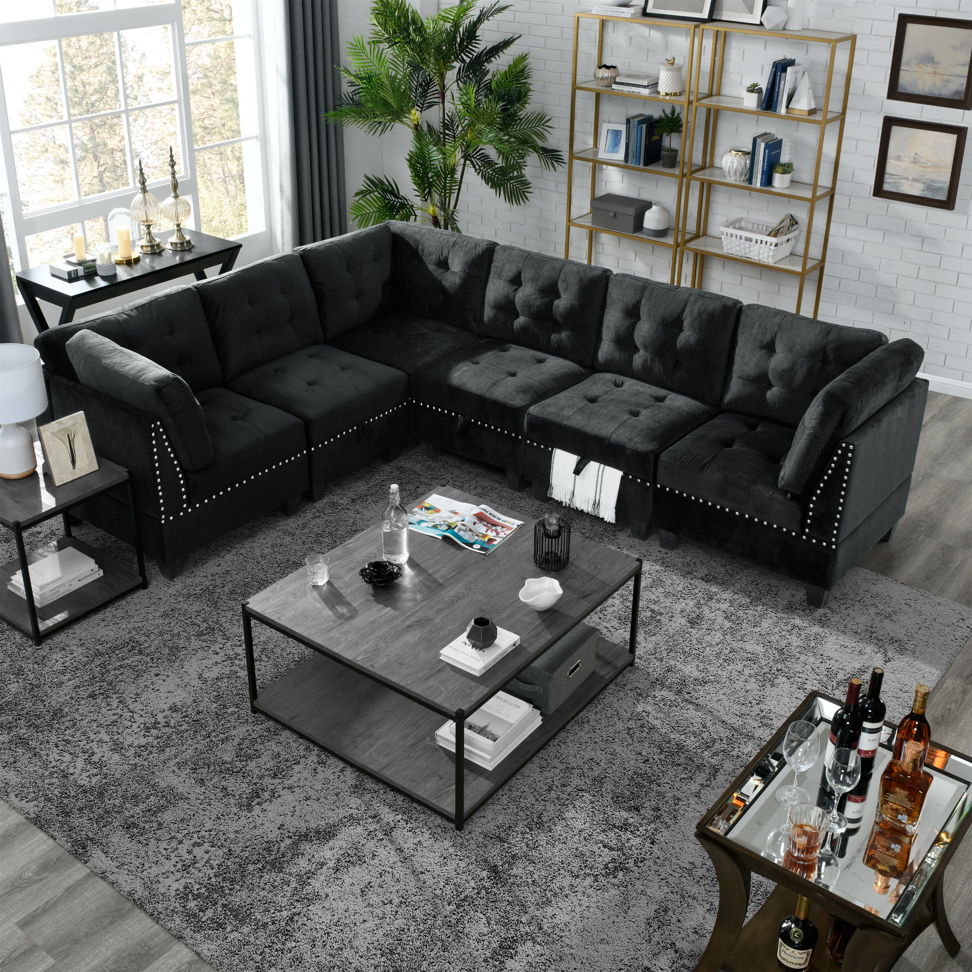 Sofa & Chair sets | L-Shape Modular Sectional Sofa - DIY Combination - Black Velvet | casafoyer.myshopify.com