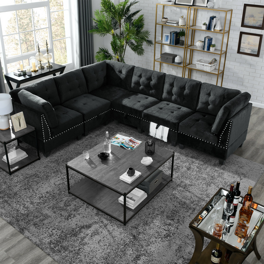 Sofa & Chair sets | L-Shape Modular Sectional Sofa - DIY Combination - Black Velvet | casafoyer.myshopify.com