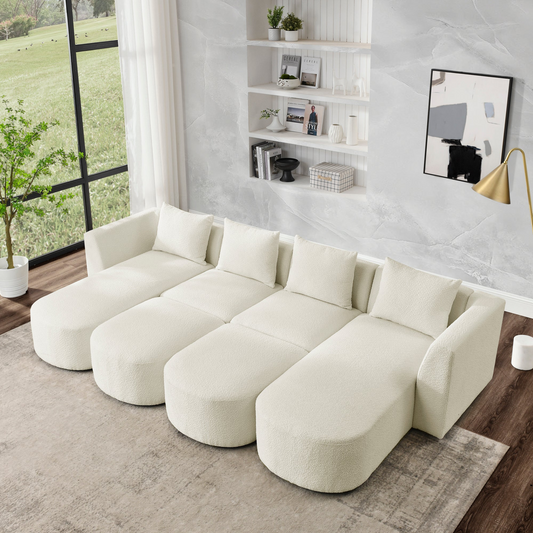 Sofa & Chair sets | U Shape Sectional Sofa including Two Single Seat, Two Chaises and Two Ottomans, Modular Sofa, DIY Combination, Loop Yarn Fabric, Beige | casafoyer.myshopify.com