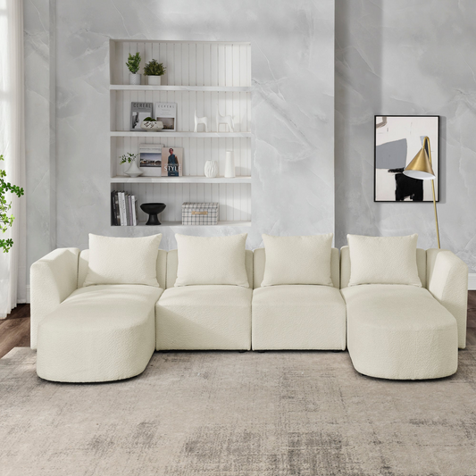 Sofa & Chair sets | U Shape Sectional Sofa including Two Single Seats and Two Chaises, Modular Sofa, DIY Combination, Loop Yarn Fabric, Beige | casafoyer.myshopify.com