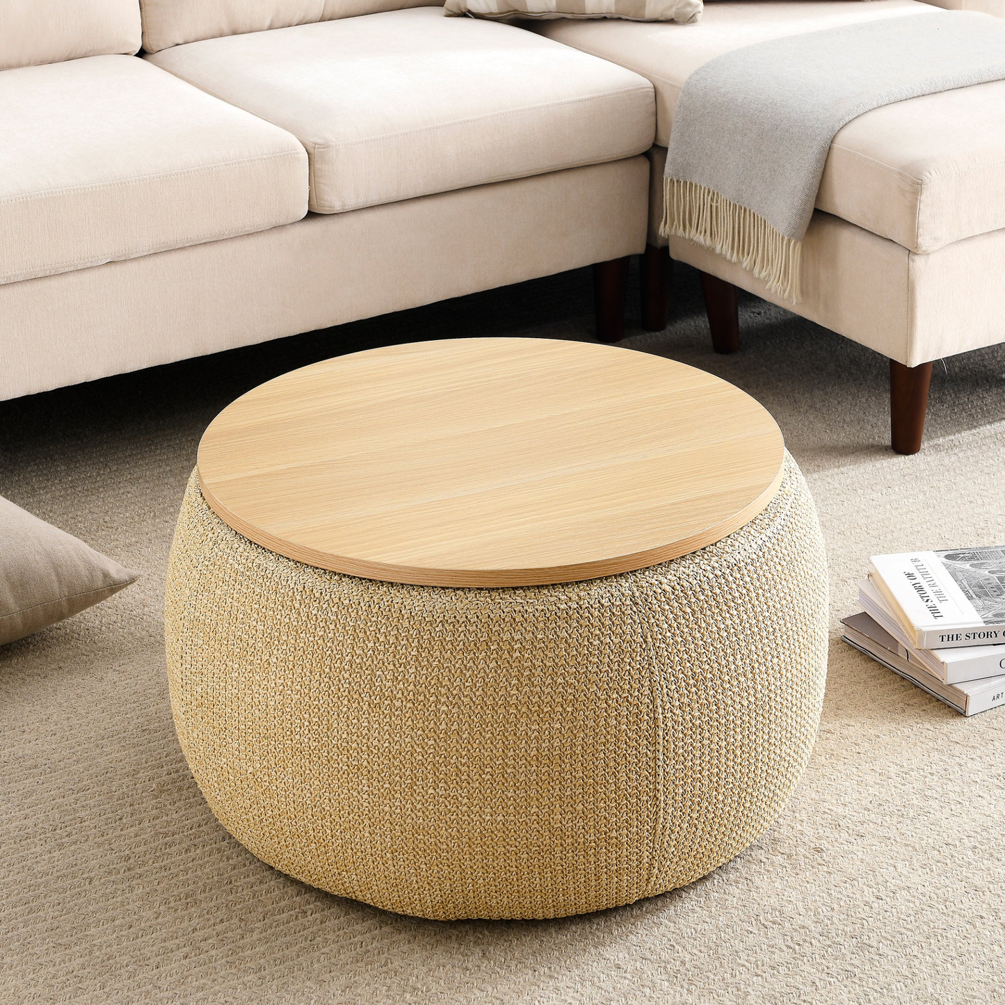 OTTOMAN | Round Storage Ottoman, 2 in 1 Function, Natural | Shop Now | casafoyer.myshopify.com