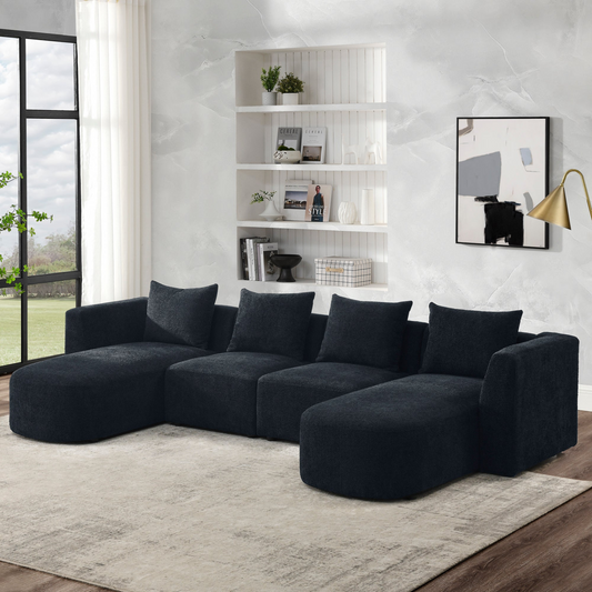 Sofa & Chair sets | U Shape Sectional Sofa including Two Single Seats and Two Chaises, Modular Sofa, DIY Combination, Loop Yarn Fabric, Black | casafoyer.myshopify.com