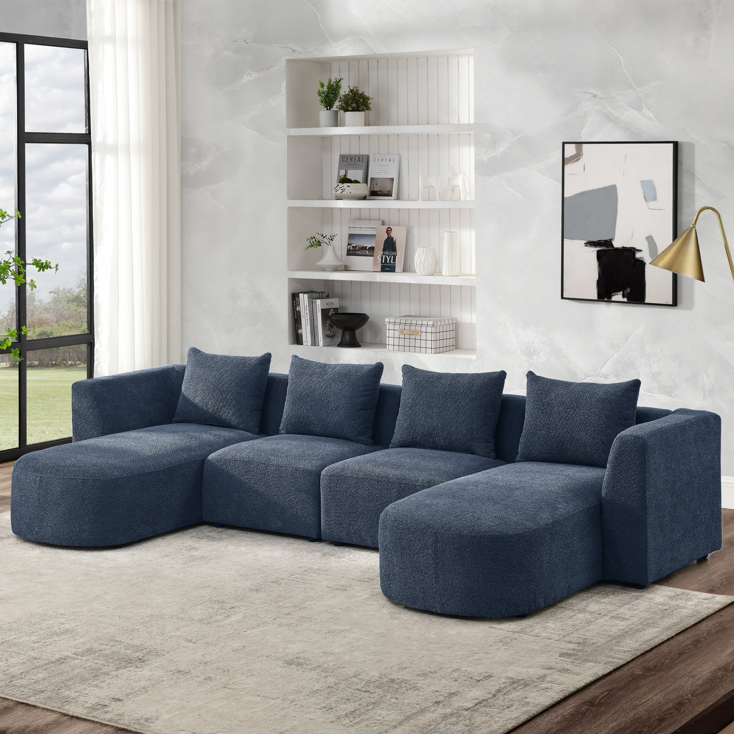 Sofa & Chair sets | U Shape Sectional Sofa including Two Single Seats and Two Chaises, Modular Sofa, DIY Combination, Loop Yarn Fabric, Navy | casafoyer.myshopify.com