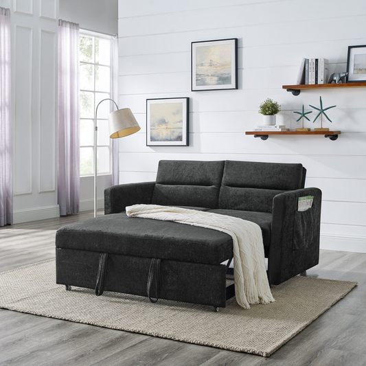 Sofa & Chair sets | Loveseats Sofa Bed with Pull-out Bed,Adjsutable Back and Two Arm Pocket,Black (54.5x33x31.5) | casafoyer.myshopify.com