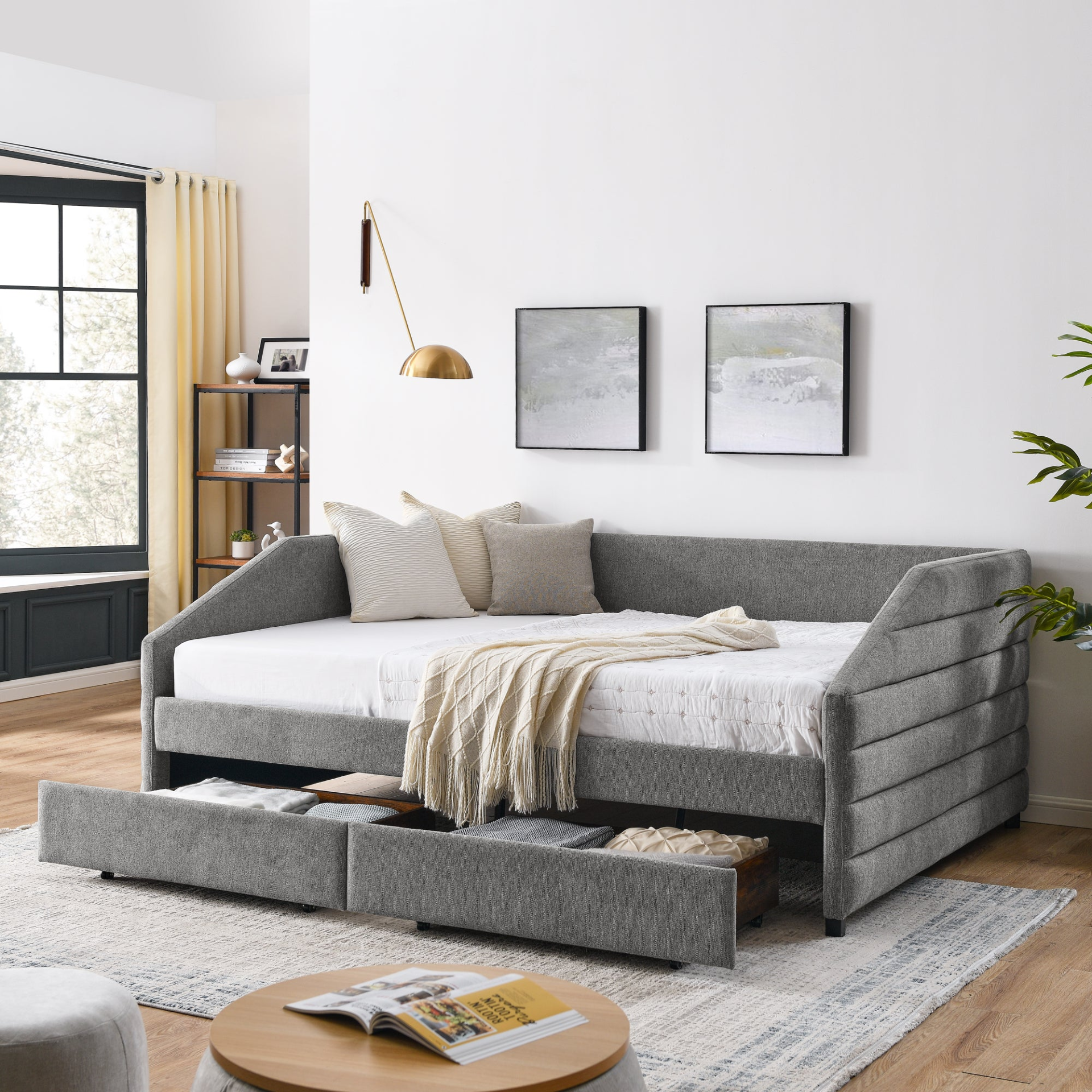 Patio Furntiure Sets | Queen Size Daybed with Two Drawers Trundle Upholstered Sofa Bed, Grey | casafoyer.myshopify.com