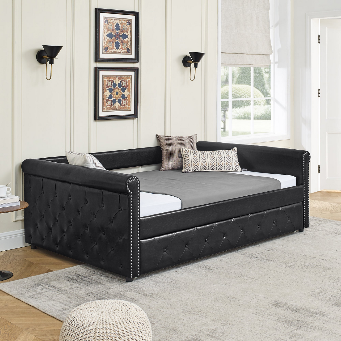 Patio Furntiure Sets | Daybed with Trundle Upholstered Tufted Sofa Bed, Full Daybed & Twin Trundle | casafoyer.myshopify.com