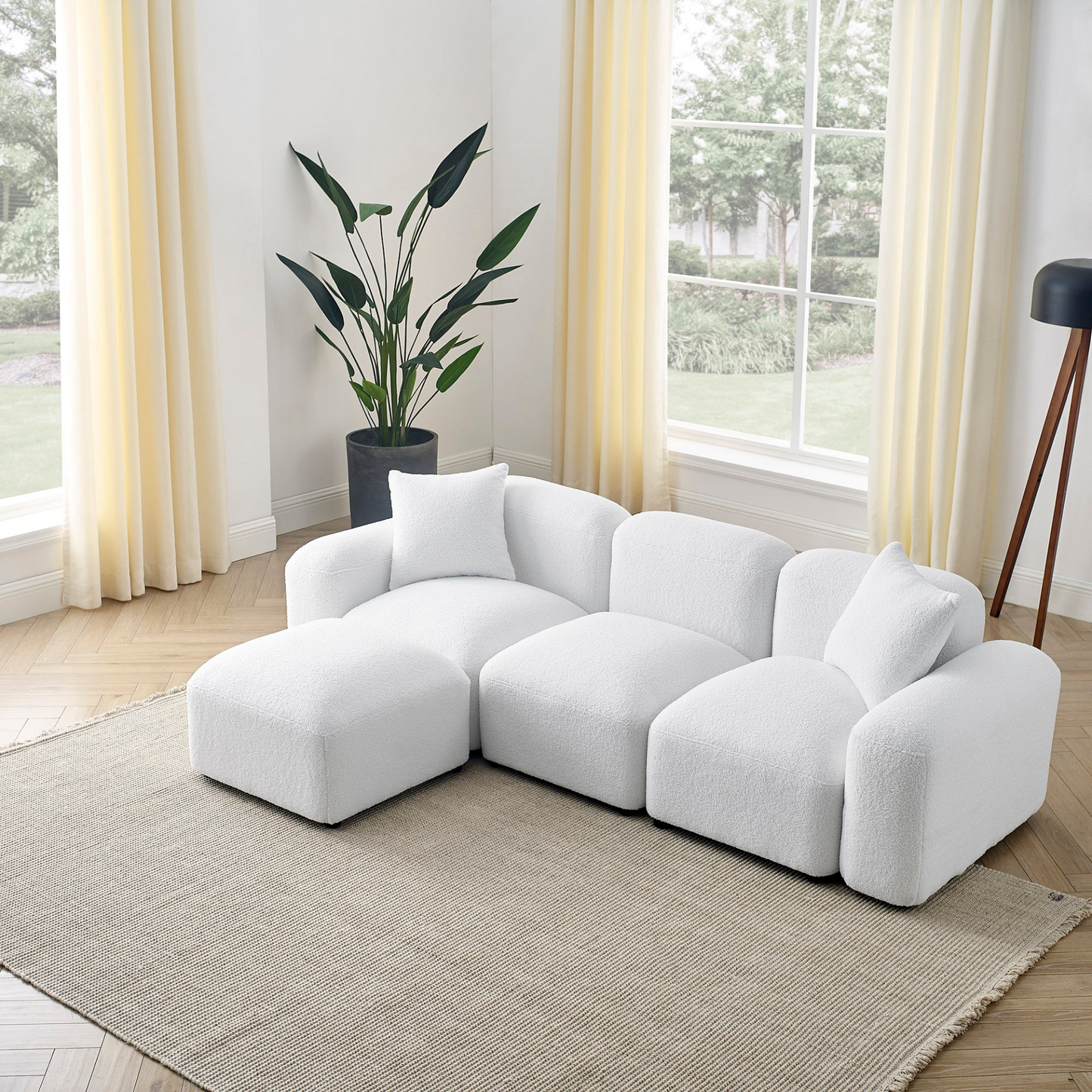 Sofa & Chair sets | L-Shape Modular Sectional Sofa, DIY Combination,Teddy Fabric,White | casafoyer.myshopify.com