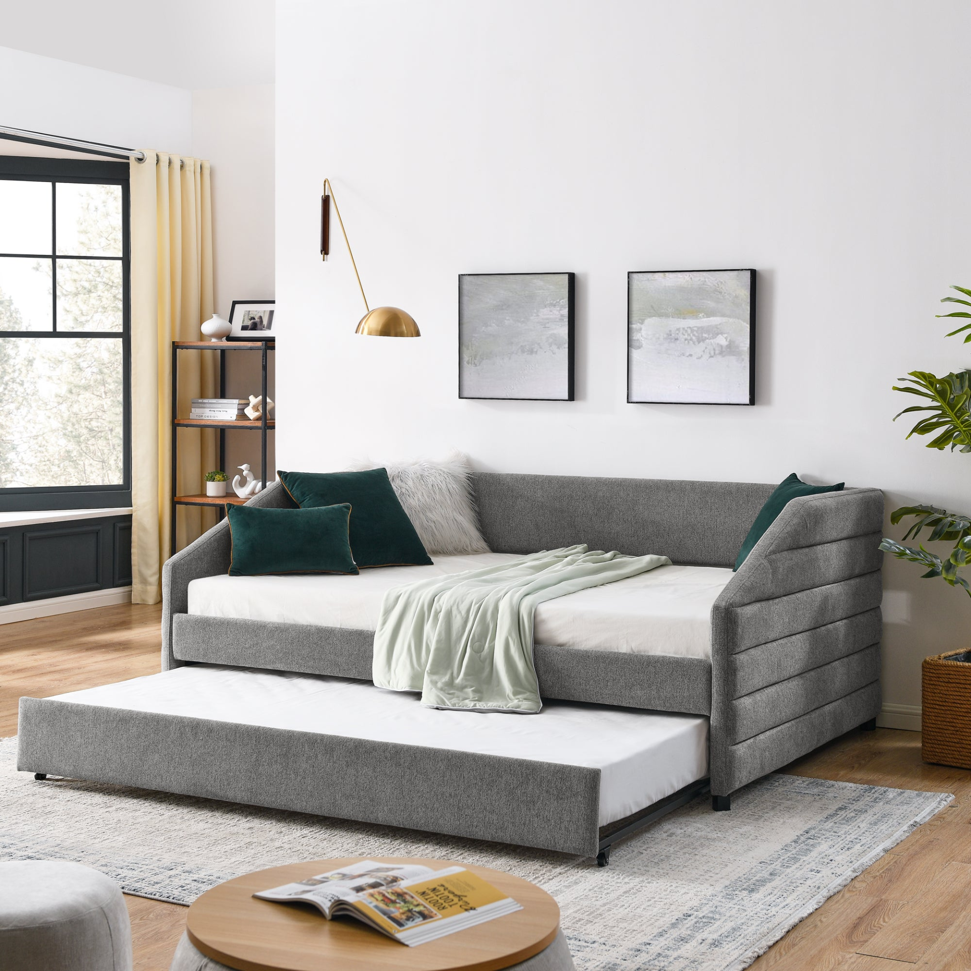 Patio Furntiure Sets | Full Size Daybed with Trundle Upholstered Tufted Sofa Bed, Linen Fabric, Grey (82.5"x58"x34") | casafoyer.myshopify.com