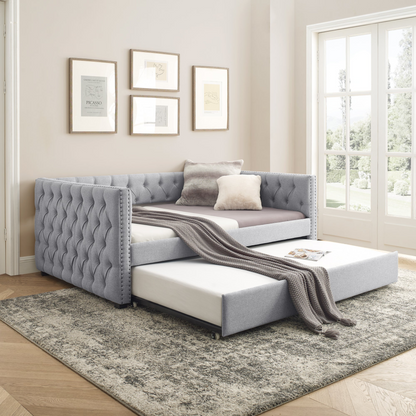 Patio Furntiure Sets | Daybed with Trundle Upholstered Tufted Sofa Bed, Grey | Shop Now | casafoyer.myshopify.com