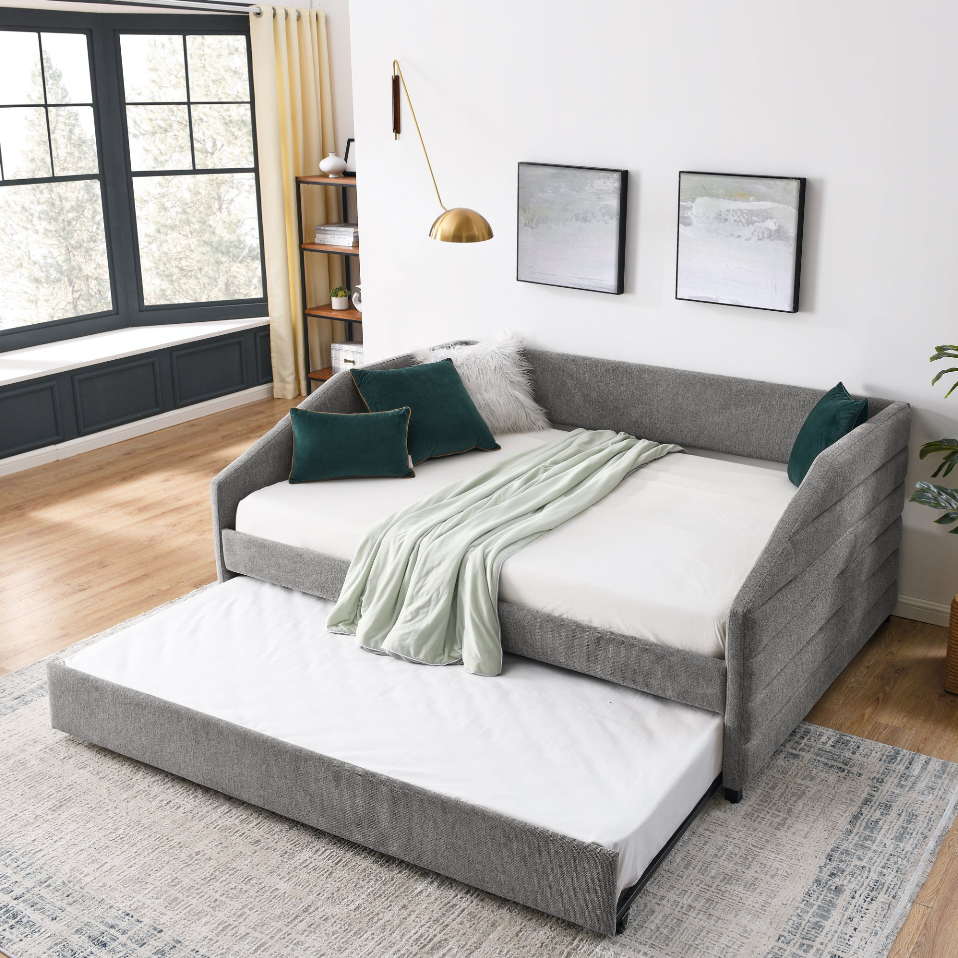 Patio Furntiure Sets | Full Size Daybed with Trundle Upholstered Tufted Sofa Bed, Linen Fabric, Grey (82.5"x58"x34") | casafoyer.myshopify.com