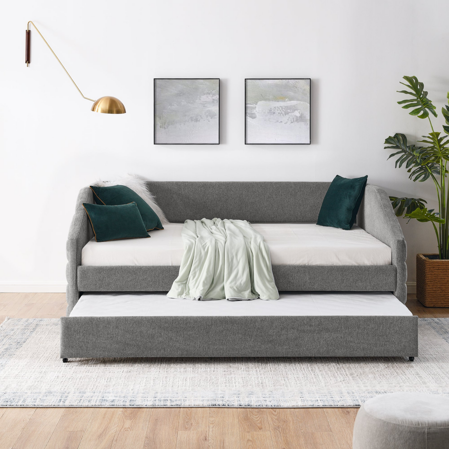 Patio Furntiure Sets | Full Size Daybed with Trundle Upholstered Tufted Sofa Bed, Linen Fabric, Grey (82.5"x58"x34") | casafoyer.myshopify.com