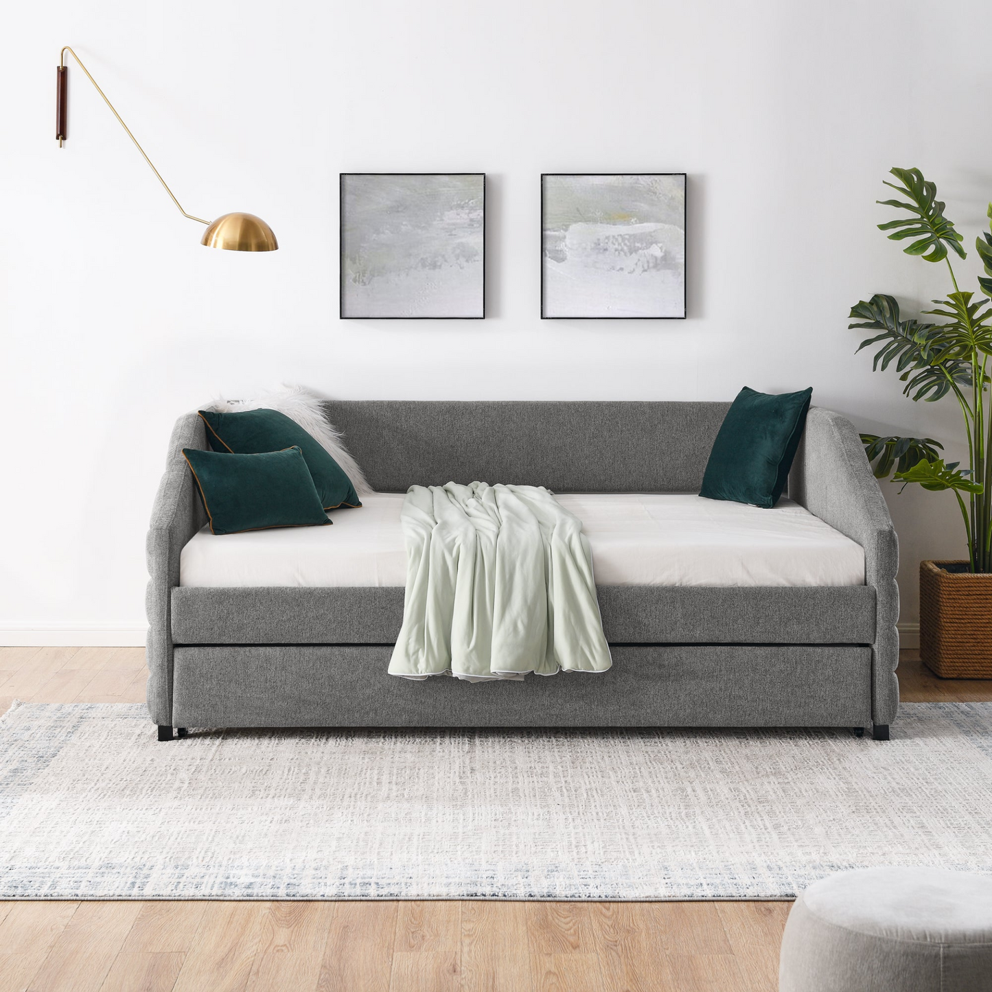 Patio Furntiure Sets | Full Size Daybed with Trundle Upholstered Tufted Sofa Bed, Linen Fabric, Grey (82.5"x58"x34") | casafoyer.myshopify.com