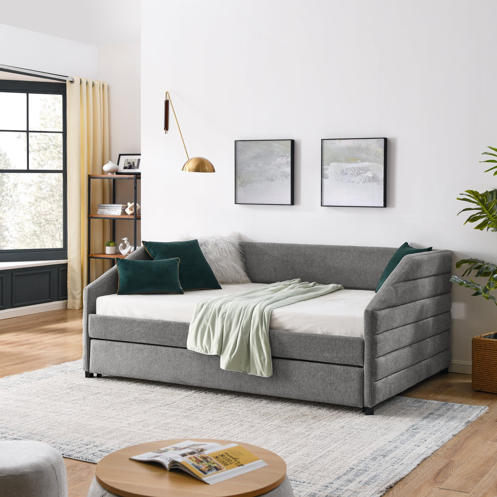 Patio Furntiure Sets | Full Size Daybed with Trundle Upholstered Tufted Sofa Bed, Linen Fabric, Grey (82.5"x58"x34") | casafoyer.myshopify.com