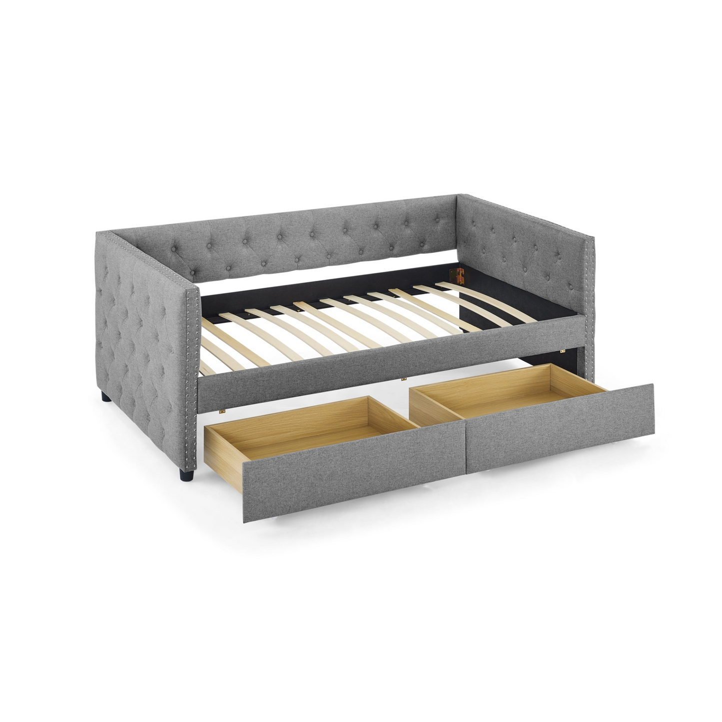 Patio Furntiure Sets | Upholstered Twin Size Daybed with Two Drawers, with Button and Copper Nail on Square Arms, Grey (82.75''x43''x30.75'') | casafoyer.myshopify.com