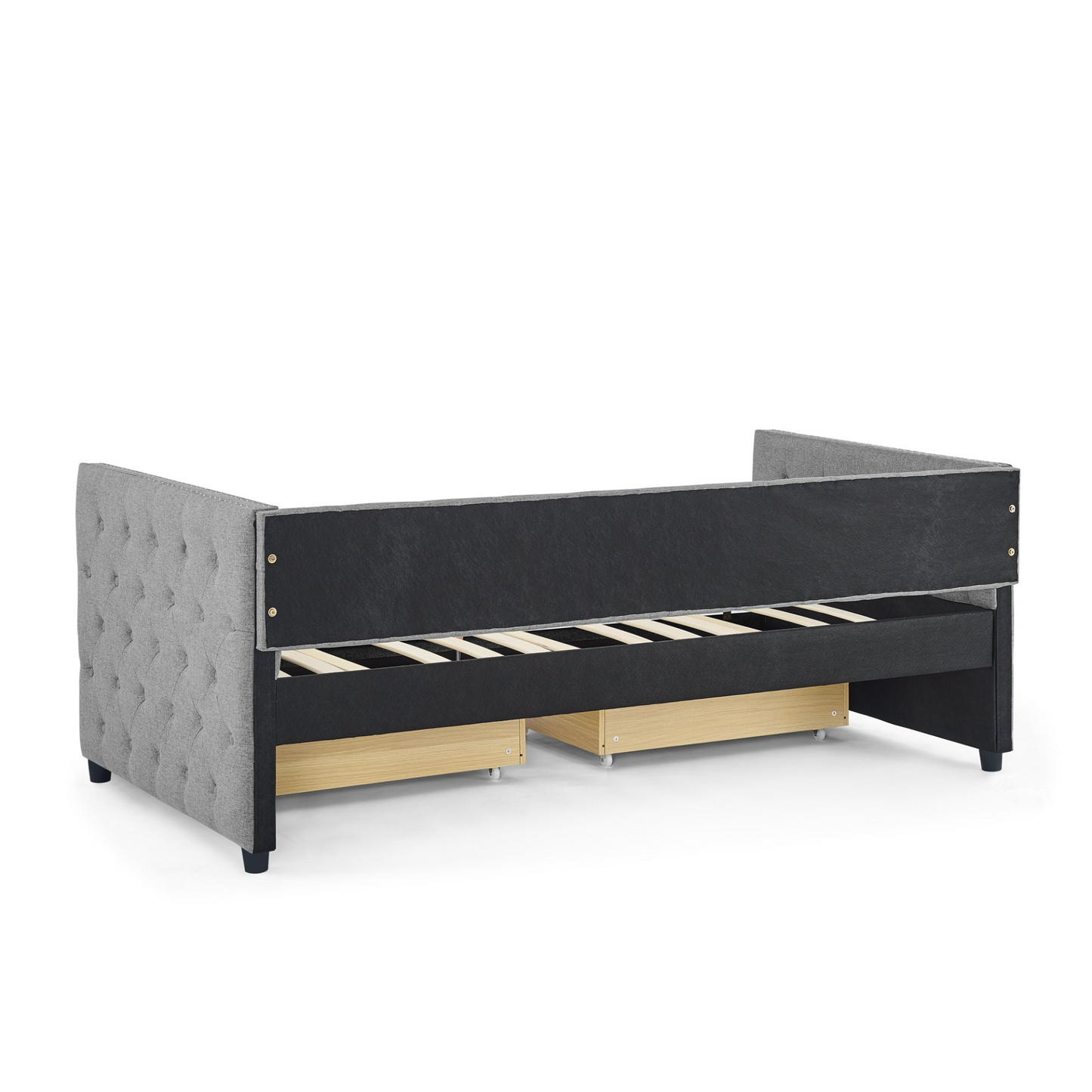 Patio Furntiure Sets | Upholstered Twin Size Daybed with Two Drawers, with Button and Copper Nail on Square Arms, Grey (82.75''x43''x30.75'') | casafoyer.myshopify.com