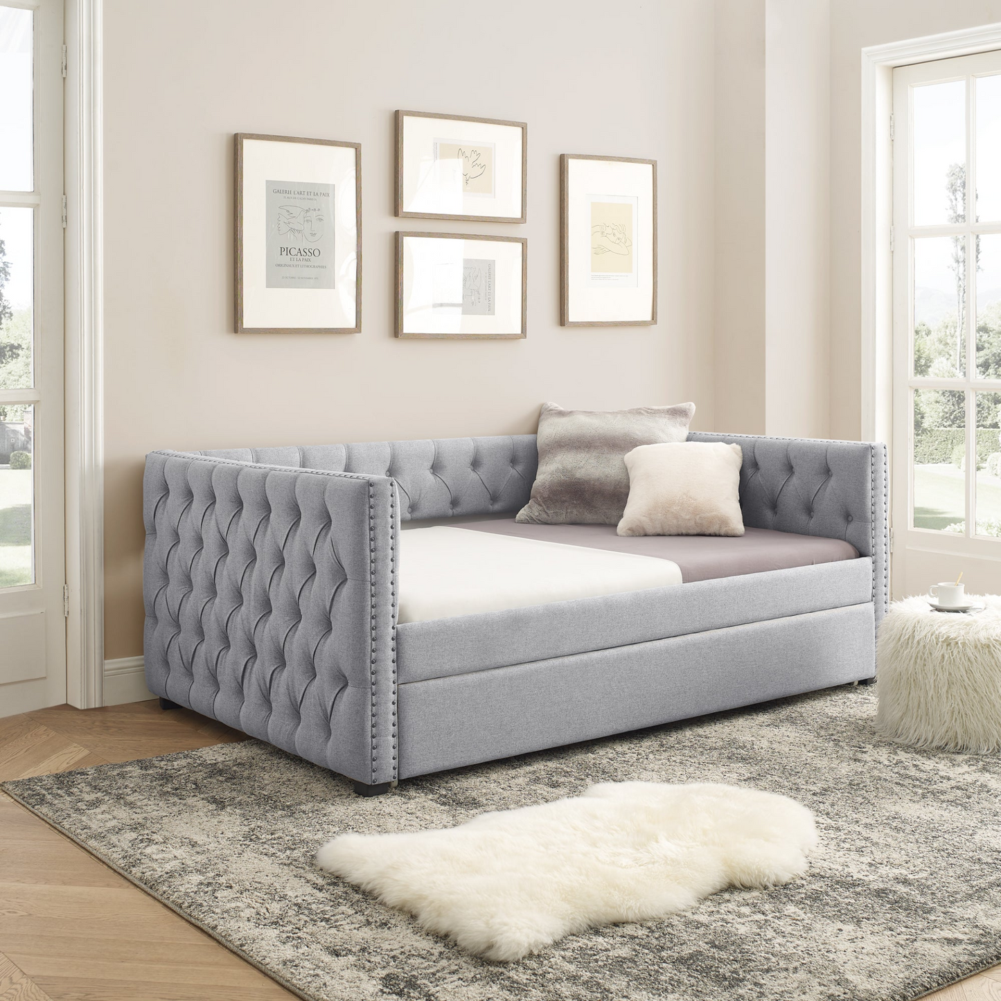 Patio Furntiure Sets | Daybed with Trundle Upholstered Tufted Sofa Bed, Grey | Shop Now | casafoyer.myshopify.com